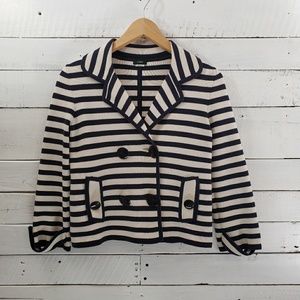 J Crew Navy & White Stripe Cotton Knit Jacket S